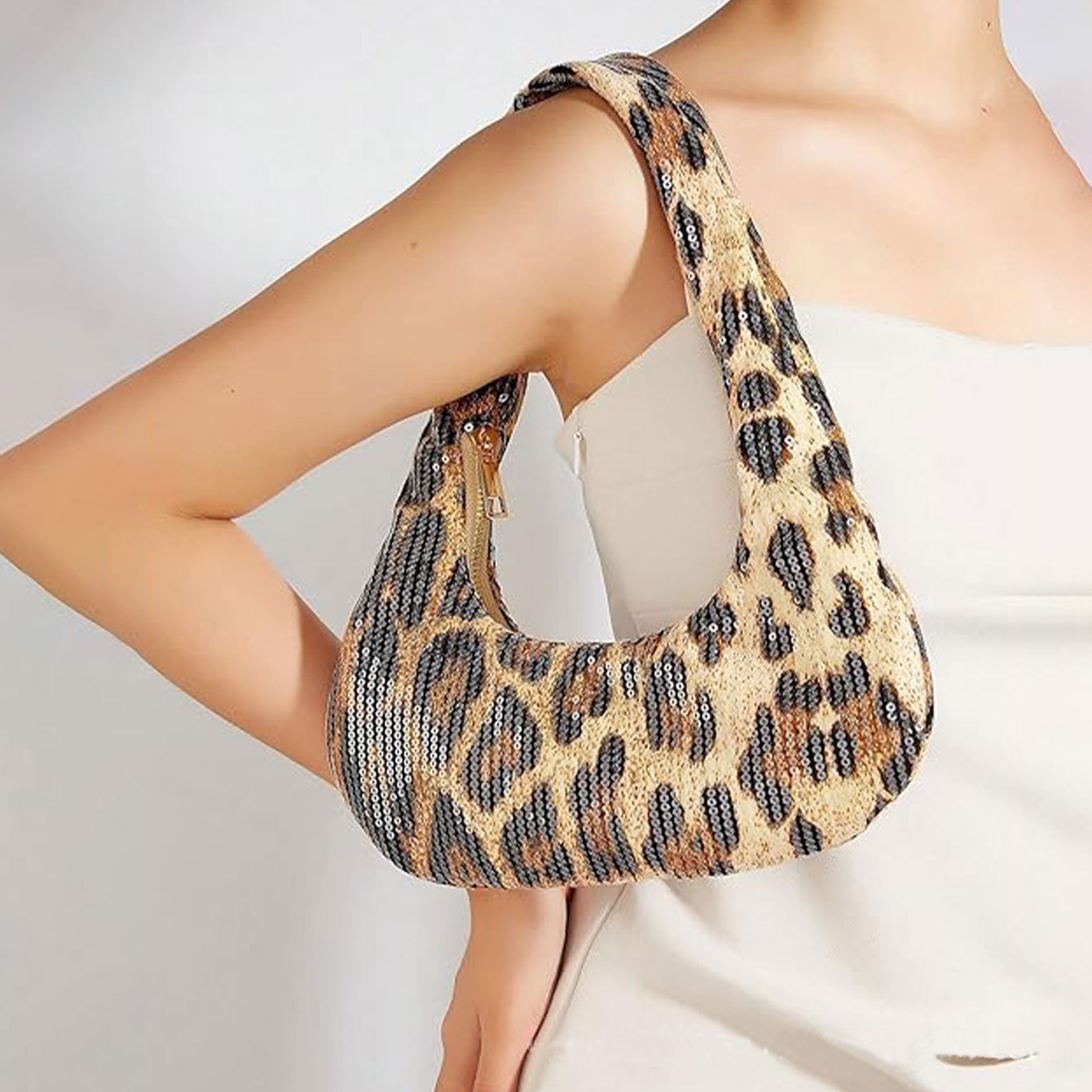 Evening Bag Beaded - الترتر ليوبارد طباعة مساء مخلب للنساء